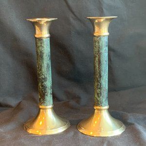Elegant Brass and Patina Candle Holders